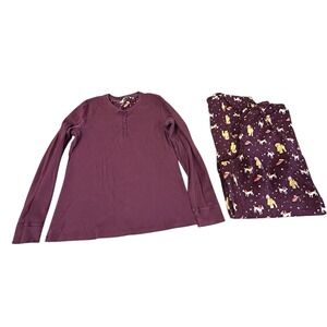 LL Bean Women M Tall Sleep Lounge Set PJS Flannel Christmas Sweater Dogs in Hats